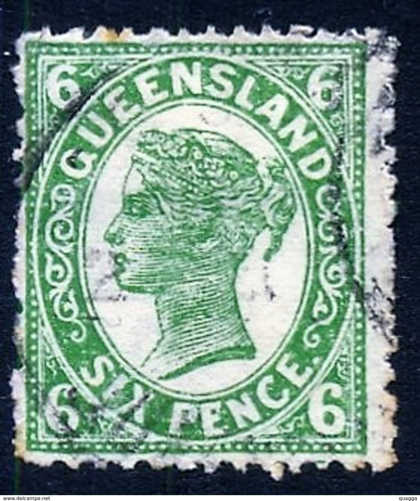 Queensland 1907. 6d Bright Green (p13 - Crown SA). SG 297. - Usados