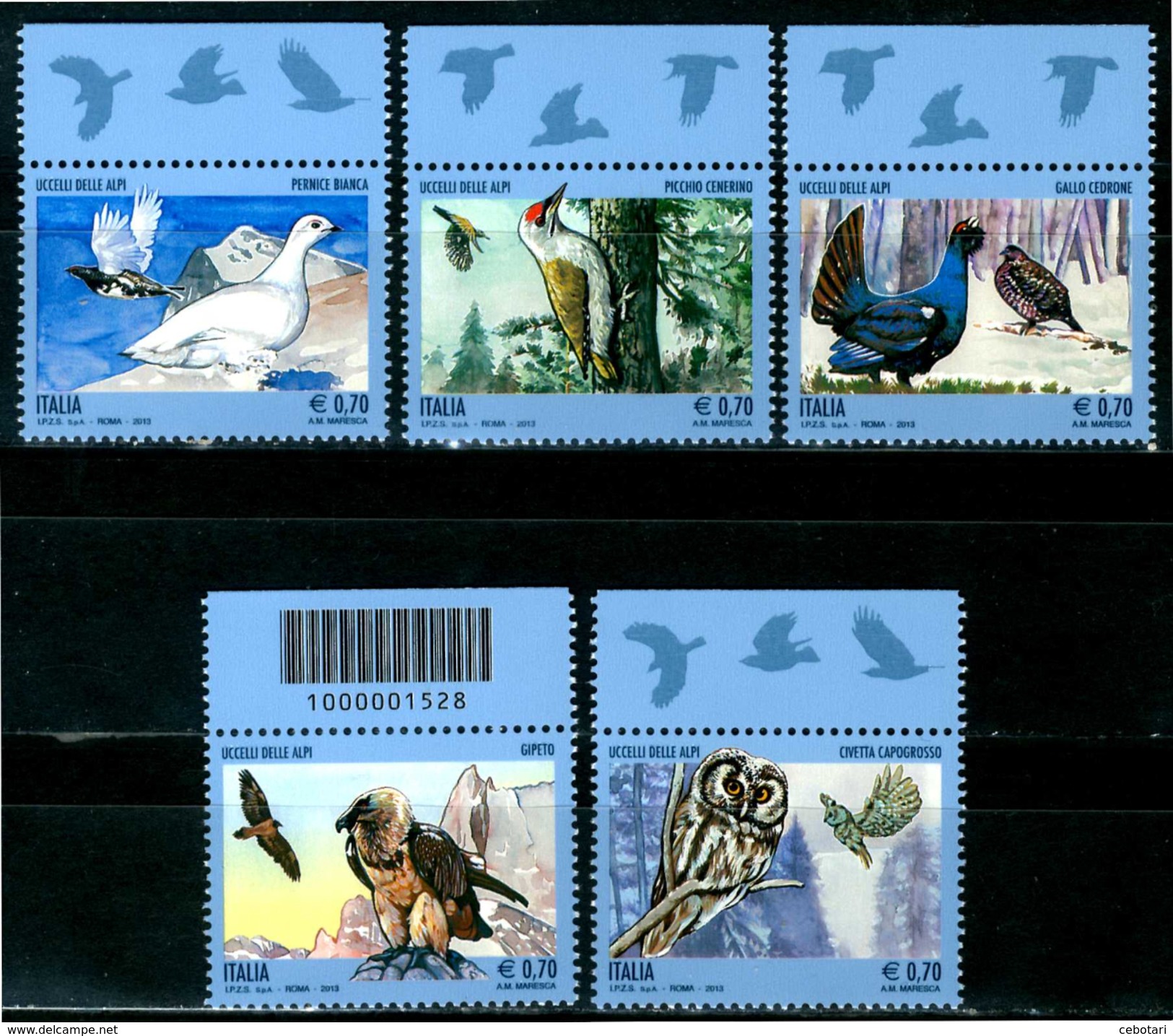 ITALIA / ITALY 2013** - Uccelli Delle Alpi - 5 Val. MNH Come Da Scansione - Altri & Non Classificati