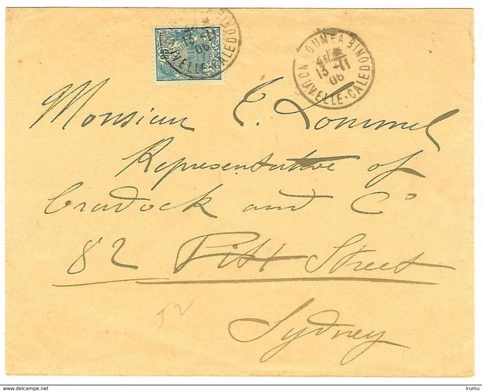 Nlle Caledonia 1906 25c Sur Lettre Pour Sidney Côte 125EUR (SN 796) - Briefe U. Dokumente