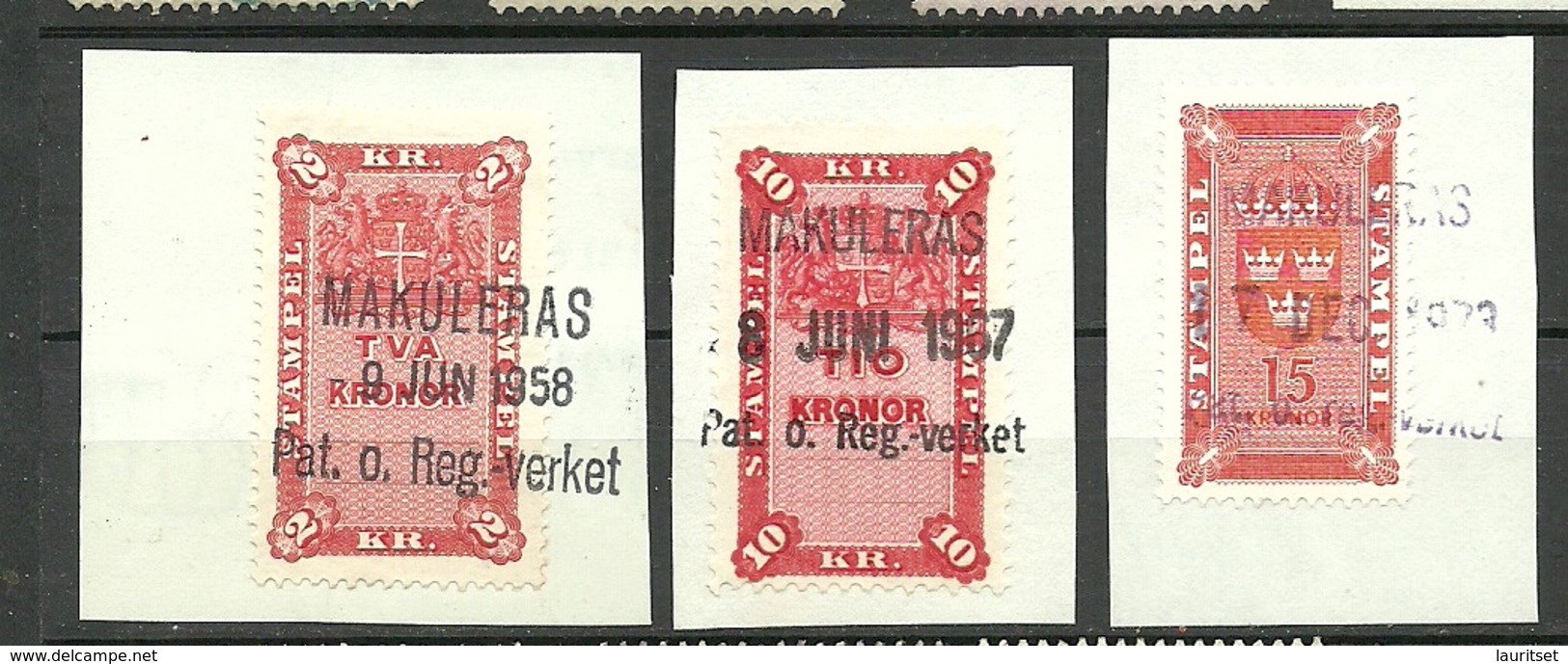 SCHWEDEN Sweden 3 Stempelmarken Documentary Handstamp Makulerat Makuliert - Revenue Stamps