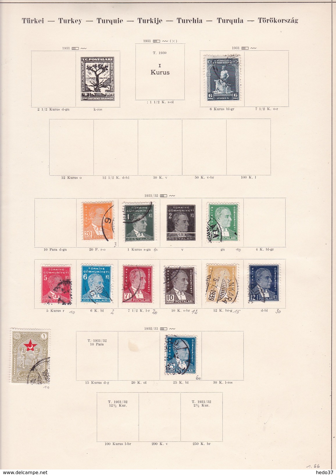 Turquie - Collection Vendue Page Par Page - Timbres Oblitérés / Neufs *(avec Charnière) -Qualité B/TB - Usati