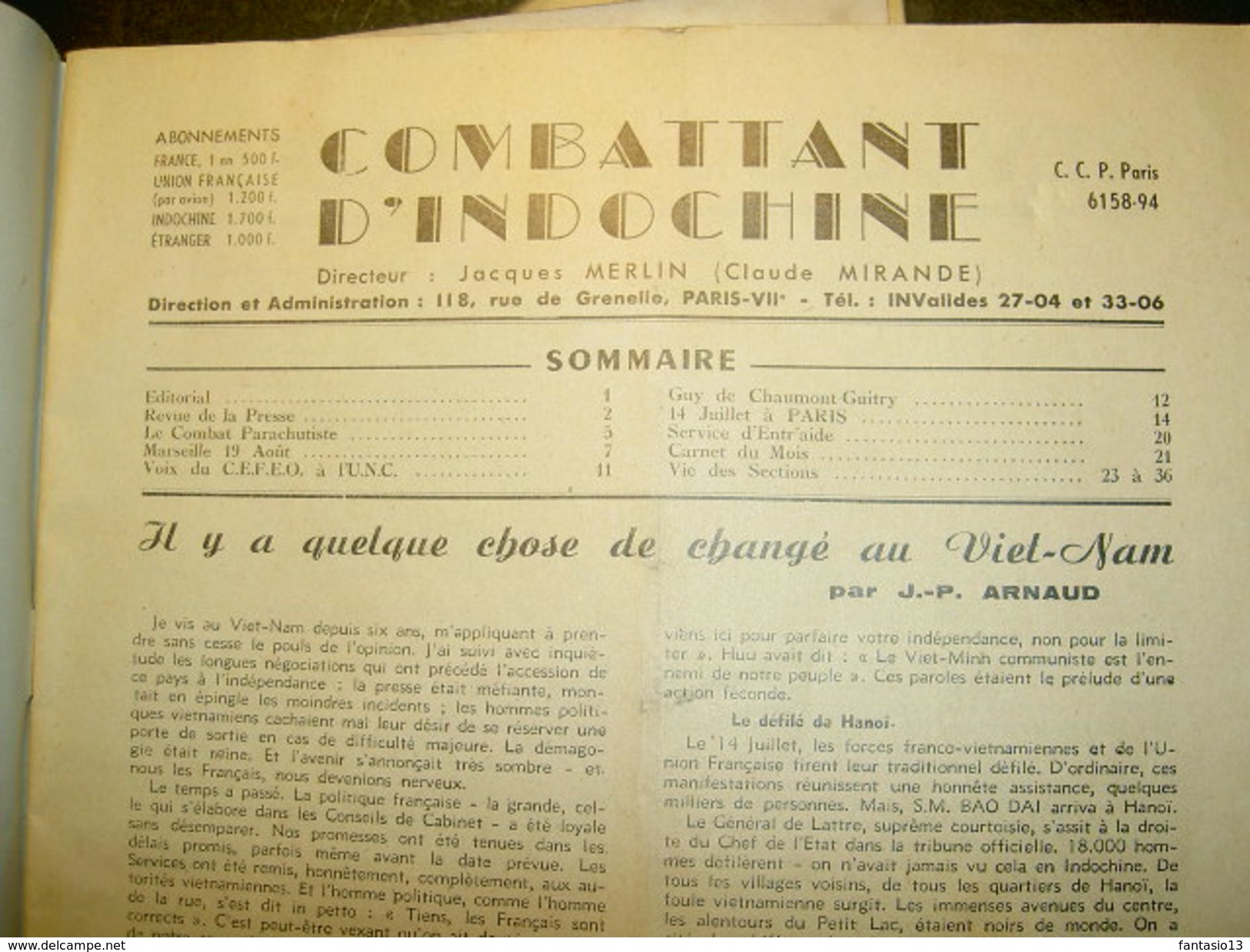 Combattant D' Indochine Revue Mensuelle CEFEO  Forces Française D'Indochine N°13 Septembre 1951 - Histoire