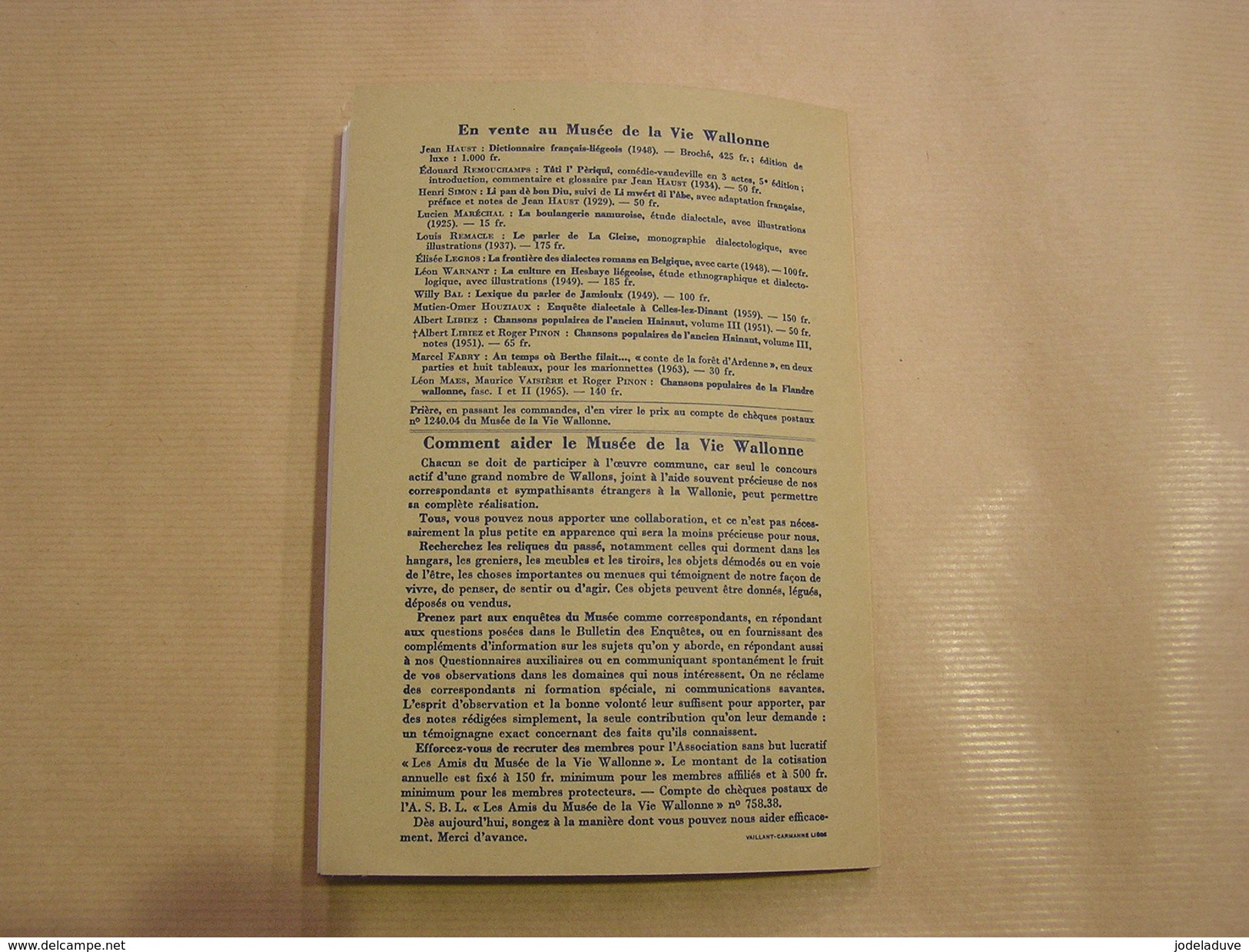 ENQUETES DU MUSEE DE LA VIE WALLONNE N° 117 à 120 Régionalisme Nom Croquemitaine Enfance Parler Patois Wallon Folklore