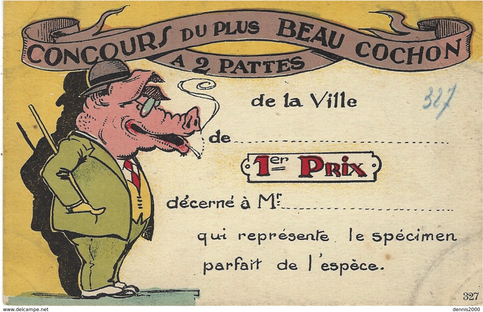 CONCOURS DU PLUS BEAU COCHON À 2 PATTES - COCHON HABILLÉ EN HOMME - Ed. J. Nozais, Nantes - 327 - Varkens