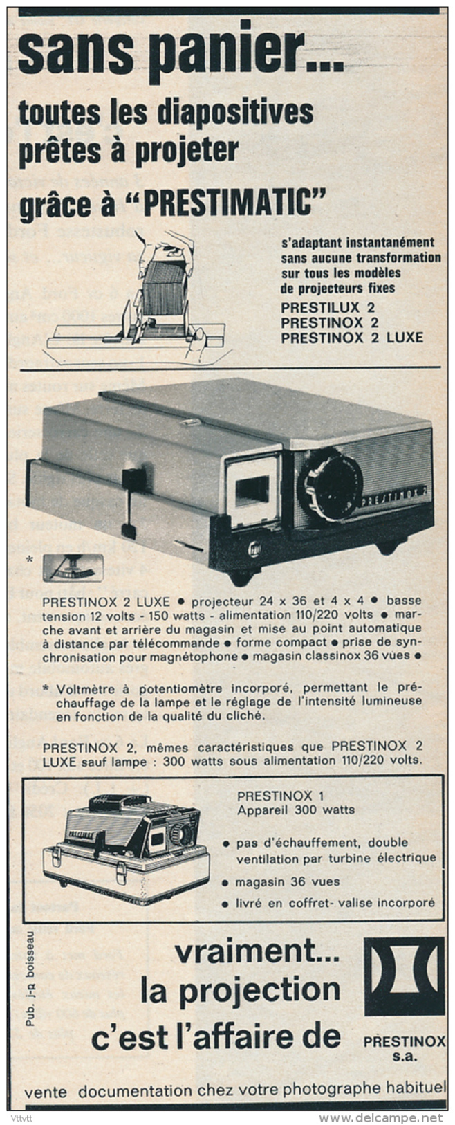 Ancienne Publicité (1964) : Projecteur PRESTINOX, PRESTIMATIC,  Diapositives, Projection