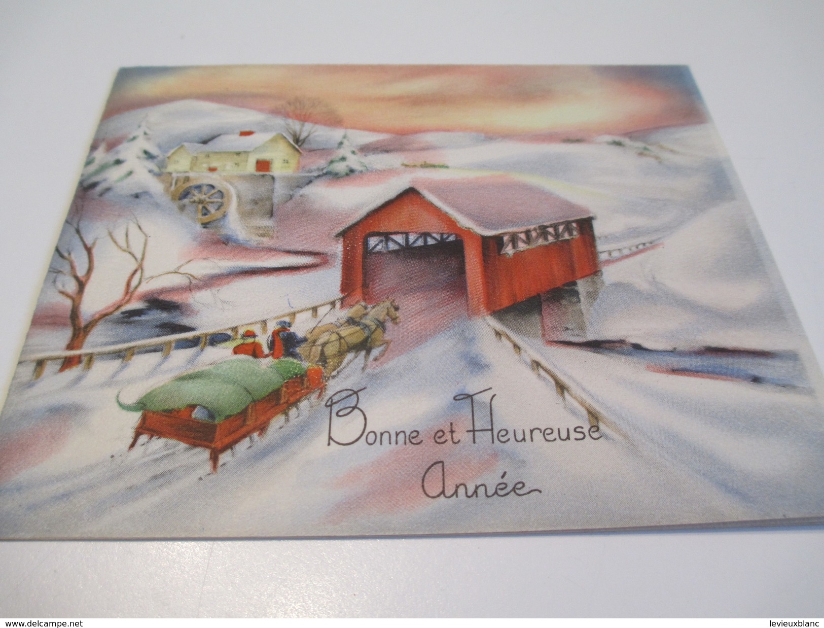 Carte De V&oelig;ux Ancienne Usagée/Canada/Pont Couvert Et Carriole à Patins/Noël Et Jour De L'an/Lemay/Vers1935-1955 - Autres & Non Classés