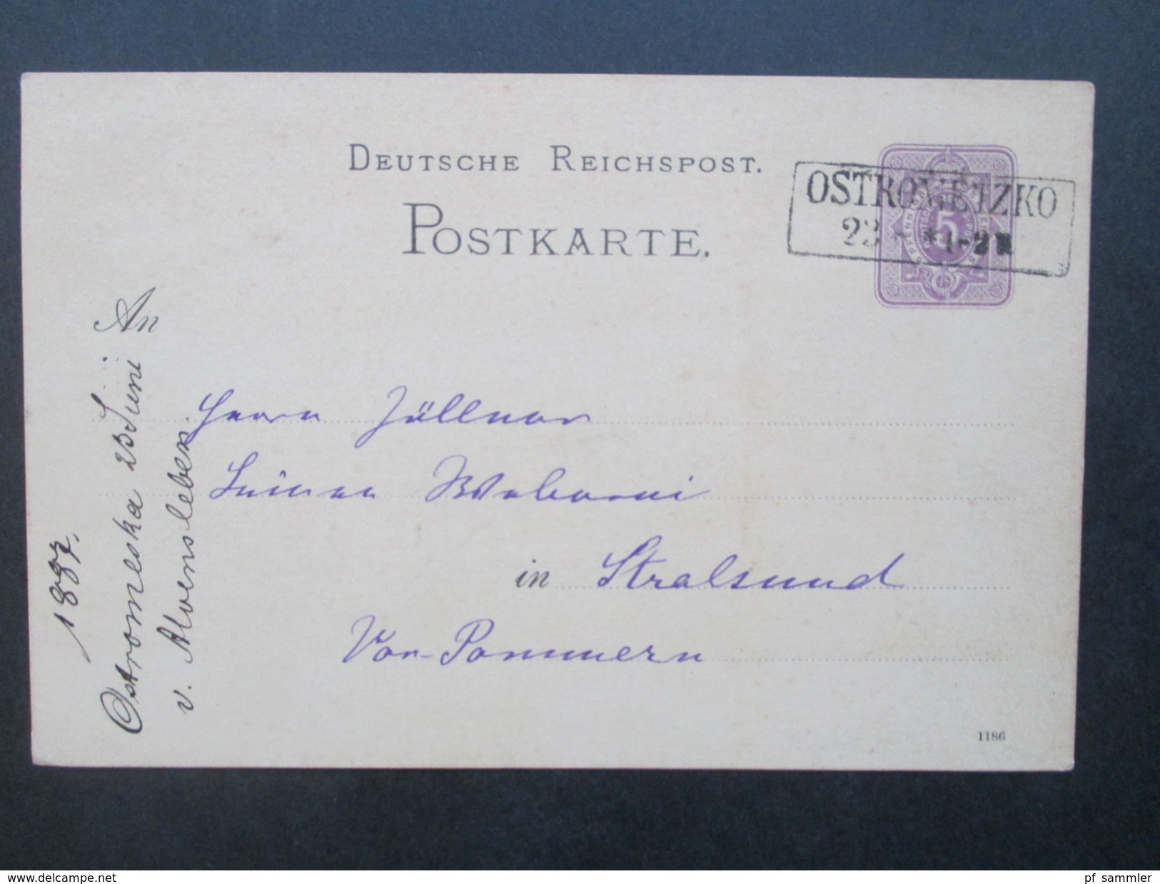 DR 1887 Ganzsache Mit Seltenem Rahmenstempel R2 Ostrometzko!! Pommern / Heute Polen! - Covers & Documents