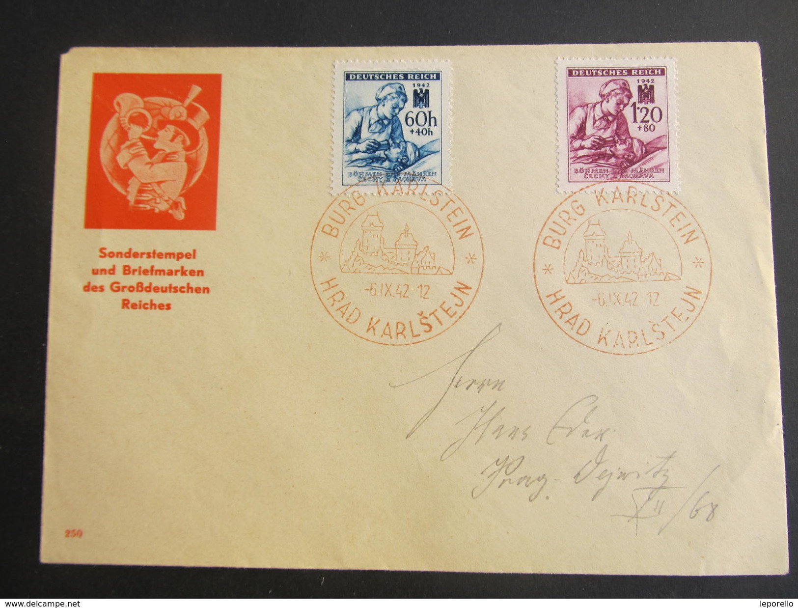 BRIEF Burg Karlstein 1942 - Prag Dejwitz Sonderstempel  // D*22002 - Briefe U. Dokumente