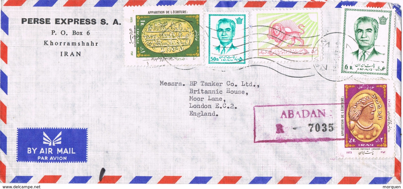 20969. Carta Aerea Certificada KHORAMSHAHR (Iran) 1973. Stamp SHA Et Escriture - Iran