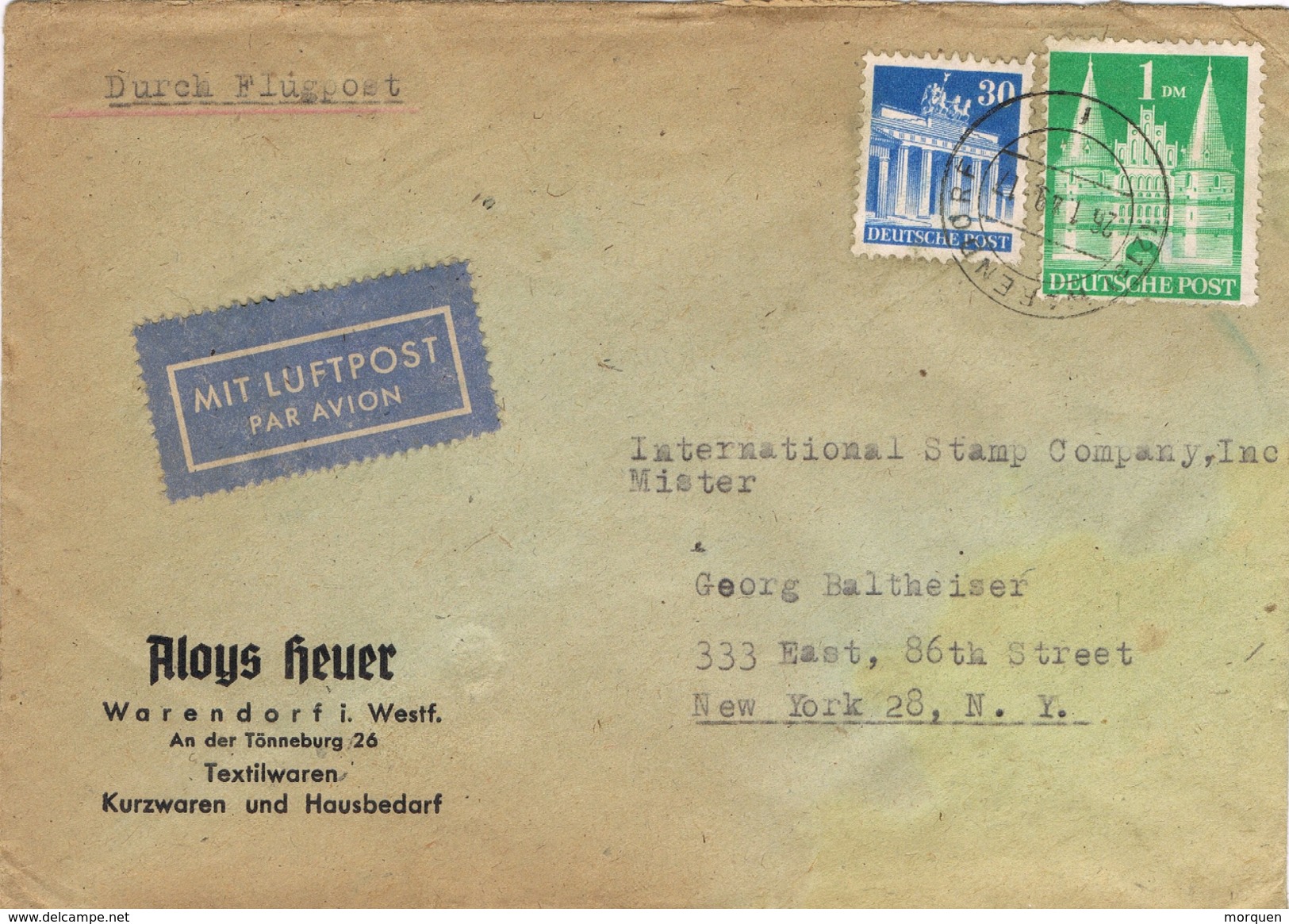 20962. Carta Aerea WARENDORF (westf) Alemania Zona Anglo Americana 1948. Textilwaren - Otros & Sin Clasificación