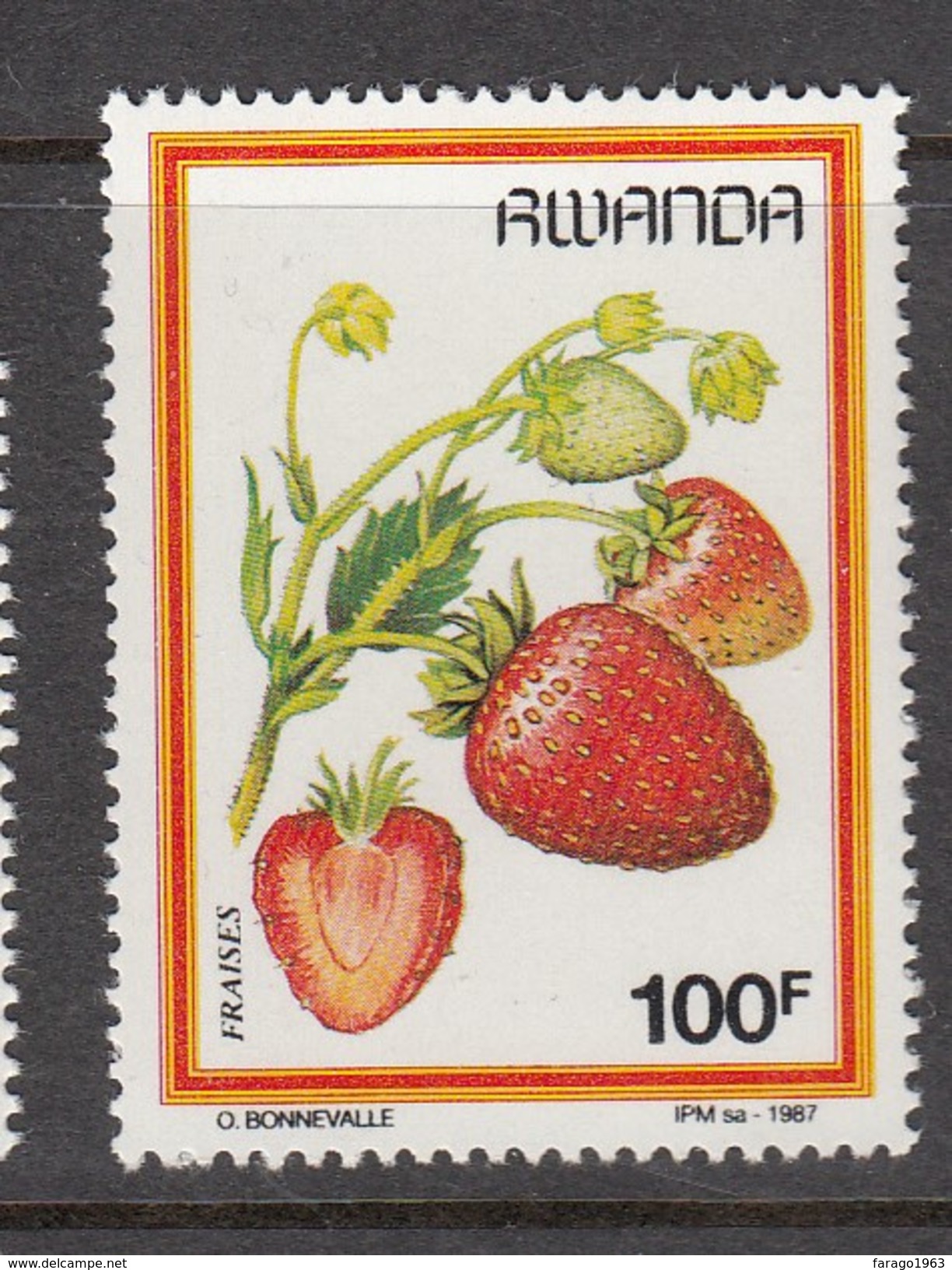 1987 Rwanda Fruits 100f STRAWBERRY FRAISE  - Much Cheaper Than Buying Complete Set!!! - Obst & Früchte