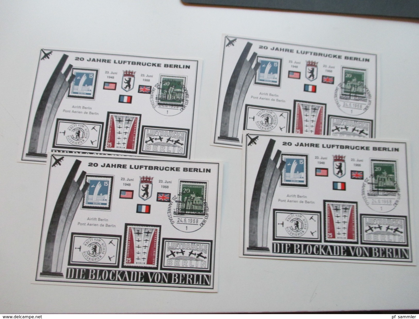 Berlin Sonderpostkarte 20 Jahre Luftbrücke Berlin 1968. Sonderblock. Kleine Auflage. 4 Stück!! - Covers & Documents