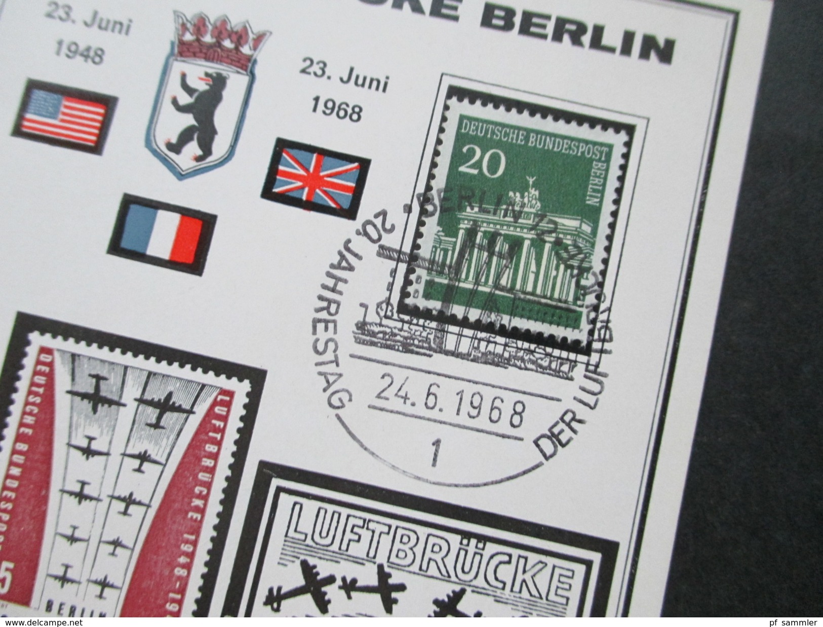 Berlin Sonderpostkarte 20 Jahre Luftbrücke Berlin 1968. Sonderblock. Kleine Auflage. 4 Stück!! - Covers & Documents