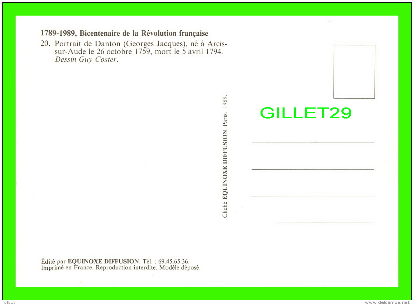 CÉLÉBRITÉS HISTORIQUES - GEORGES JACQUES DANTON (1759-1794 -BICENTENAIRE DE LA RÉVOLUTION FRANÇAISE - EQUINOXE DIFFUSION - Personnages Historiques