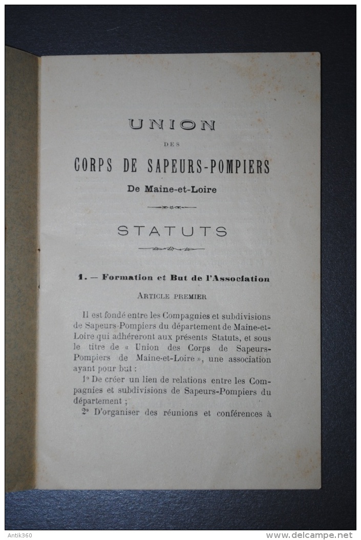 Ancien Livret  Des Statuts Union Départementale Des Sapeurs-Pompiers Du Maine Et Loire Angers 1904 - Pompiers