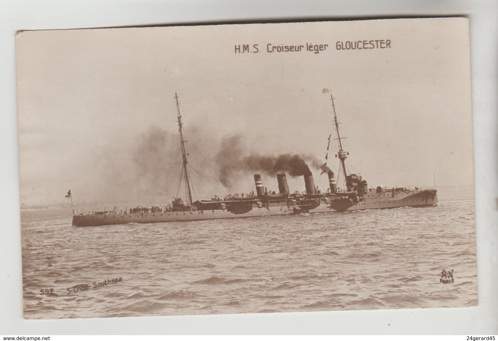 CPA TRANSPORT BATEAU DE GUERRE ROYAL NAVY - H.M.S CROISEUR LEGER GLOUCESTER 1909 - Warships