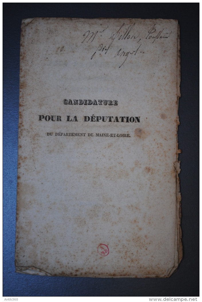 Rare Document Propagande Politique Candidature à La Députation Maine Et Loire 1830 F. Grillé Ainé - Non Classés