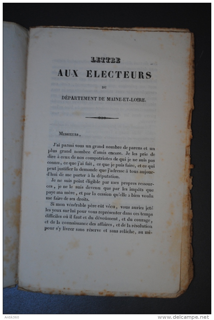 Rare Document Propagande Politique Candidature à La Députation Maine Et Loire 1830 F. Grillé Ainé - Non Classés