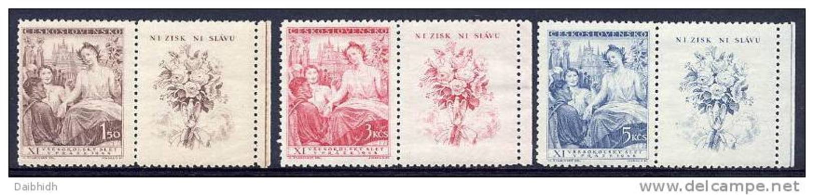 CZECHOSLOVAKIA 1948 Sokol Congress With Labels MNH / **.  Michel 532-34Zf - Ongebruikt