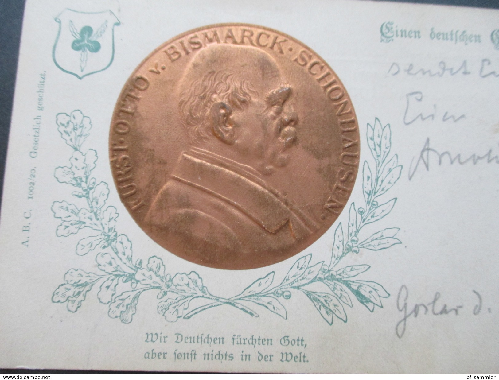 Deutsches Reich 1921 Reliefkarte / Münzkarte. Fürst Otto V. Bismarck Schonhausen. Einen Deutchen Gruß... ABC1002/20 - Personajes