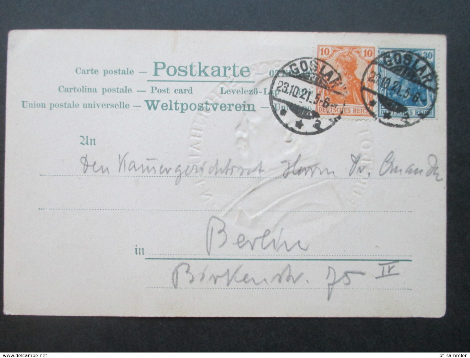 Deutsches Reich 1921 Reliefkarte / Münzkarte. Fürst Otto V. Bismarck Schonhausen. Einen Deutchen Gruß... ABC1002/20 - Personaggi
