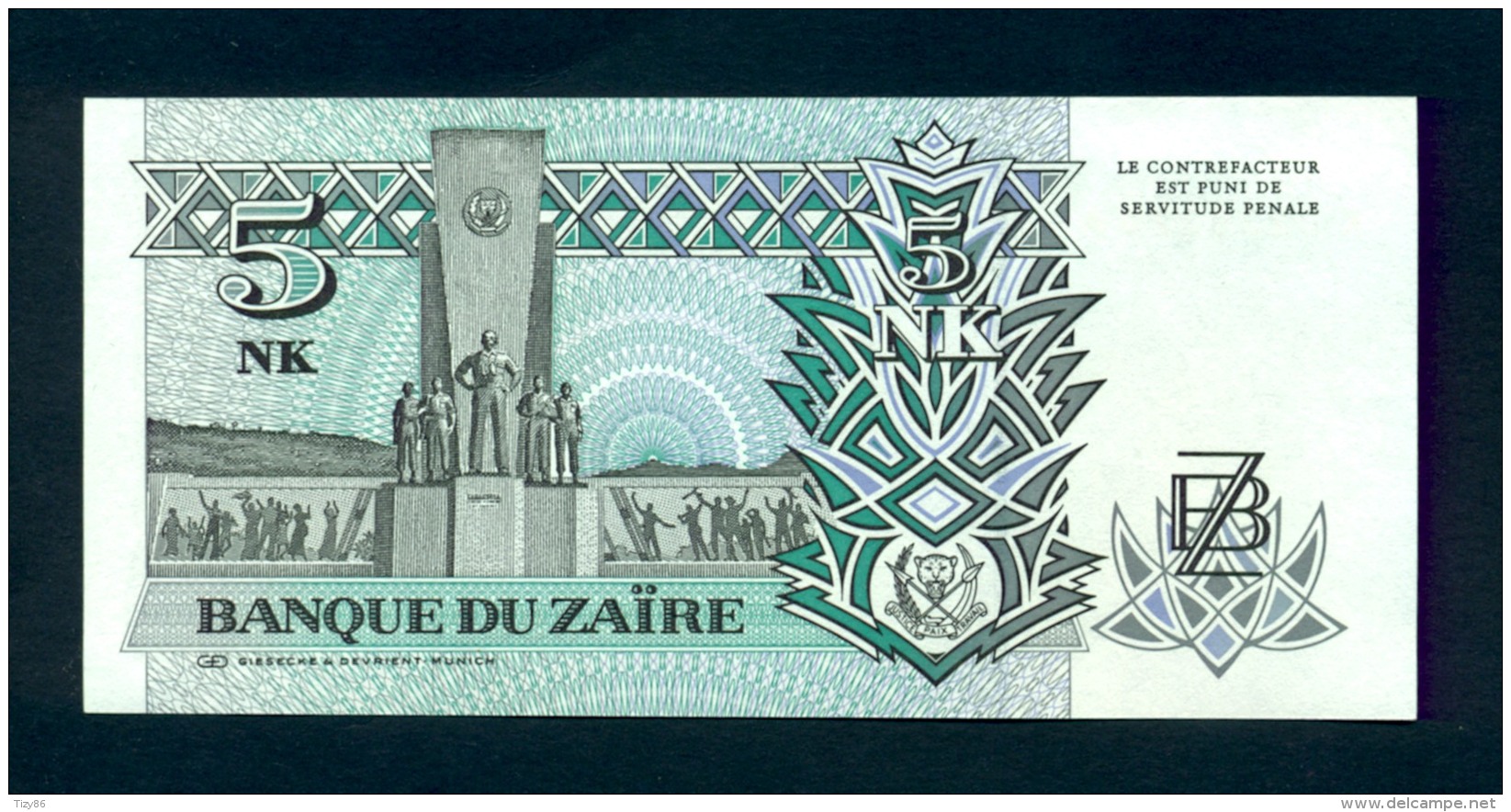 Banconota  ZAIRE 5 NOUVEAUX MAKUTA 1993 UNC-FDS - Zaire