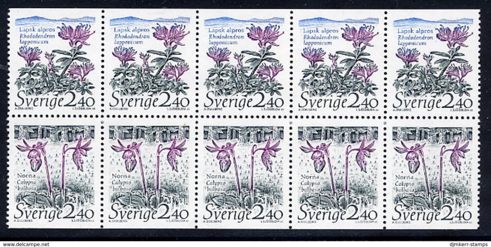 SWEDEN 1989 National Parks: Flowers 2.40 Kr Booklet Pane Of 5 Pairs  MNH / **.  Michel 1566-67 - Nuevos