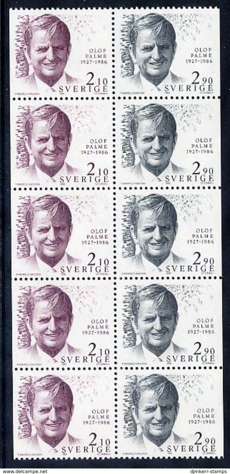 SWEDEN 1986 Olof Palme Booklet Pane Of 5 Pairs  MNH / **.  Michel 1384-85 - Neufs