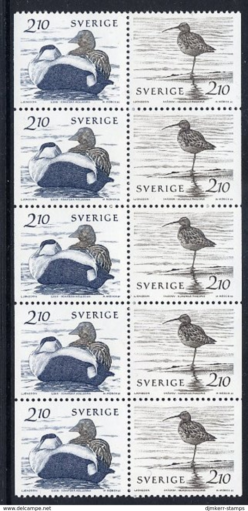 SWEDEN 1986 Waterfowl 2.10 Kr Booklet Pane Of 5 Pairs  MNH / **.  Michel 1376-77 - Nuevos