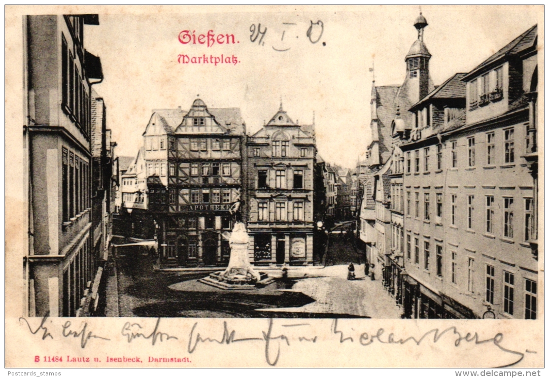 Giessen, Marktplatz, 1903 Von Giessen Nach Biblis Versandt - Giessen