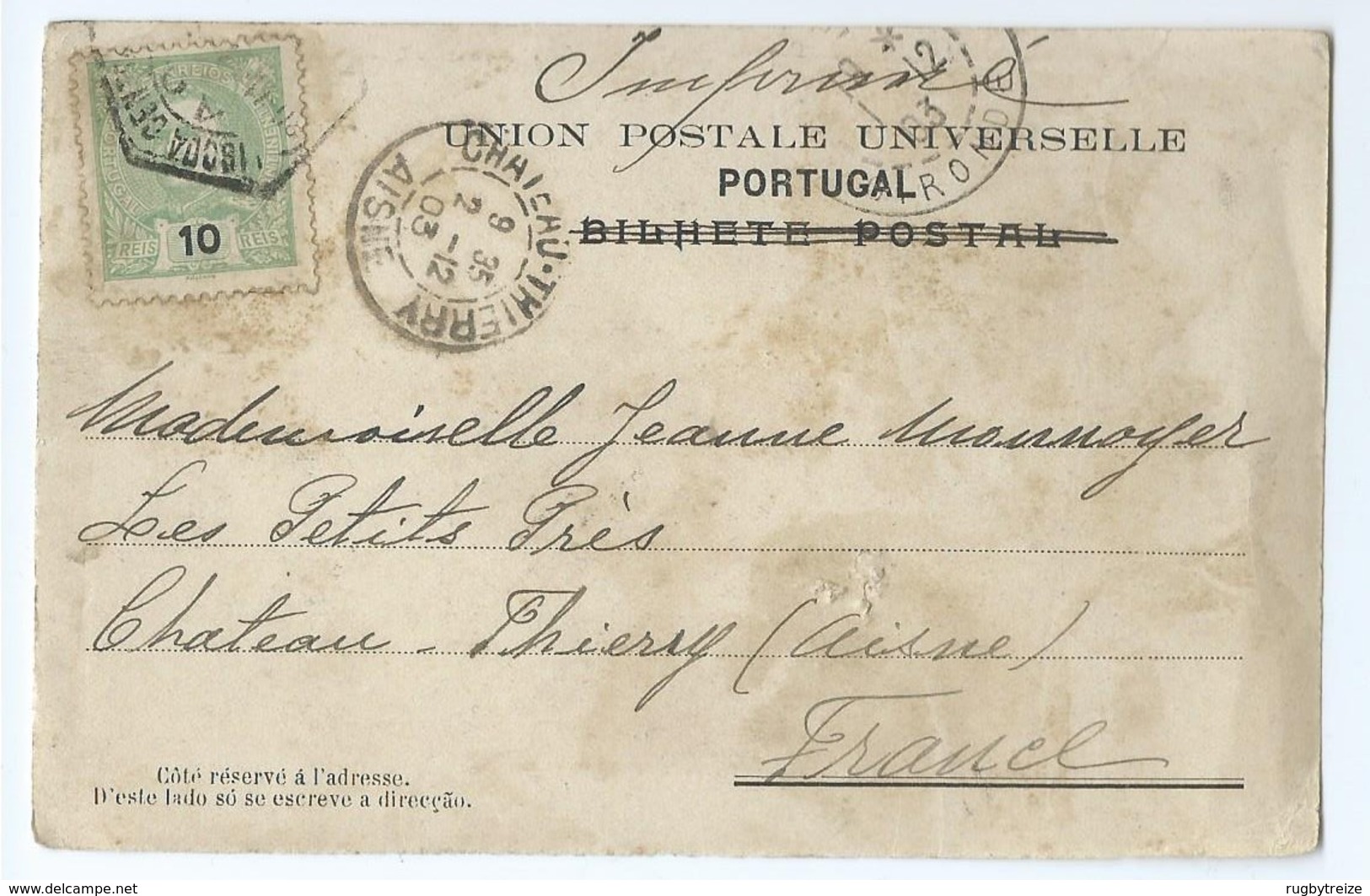 1731 - Devant De Carte Postale Imprimés Bilhete Postal Union Postale Universelle Pour Chateau Thierry Monnoyer - Marcophilie