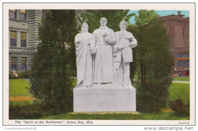 Wisconsin Green Bay Spirit Of The Northwest Monument Curteich - Green Bay