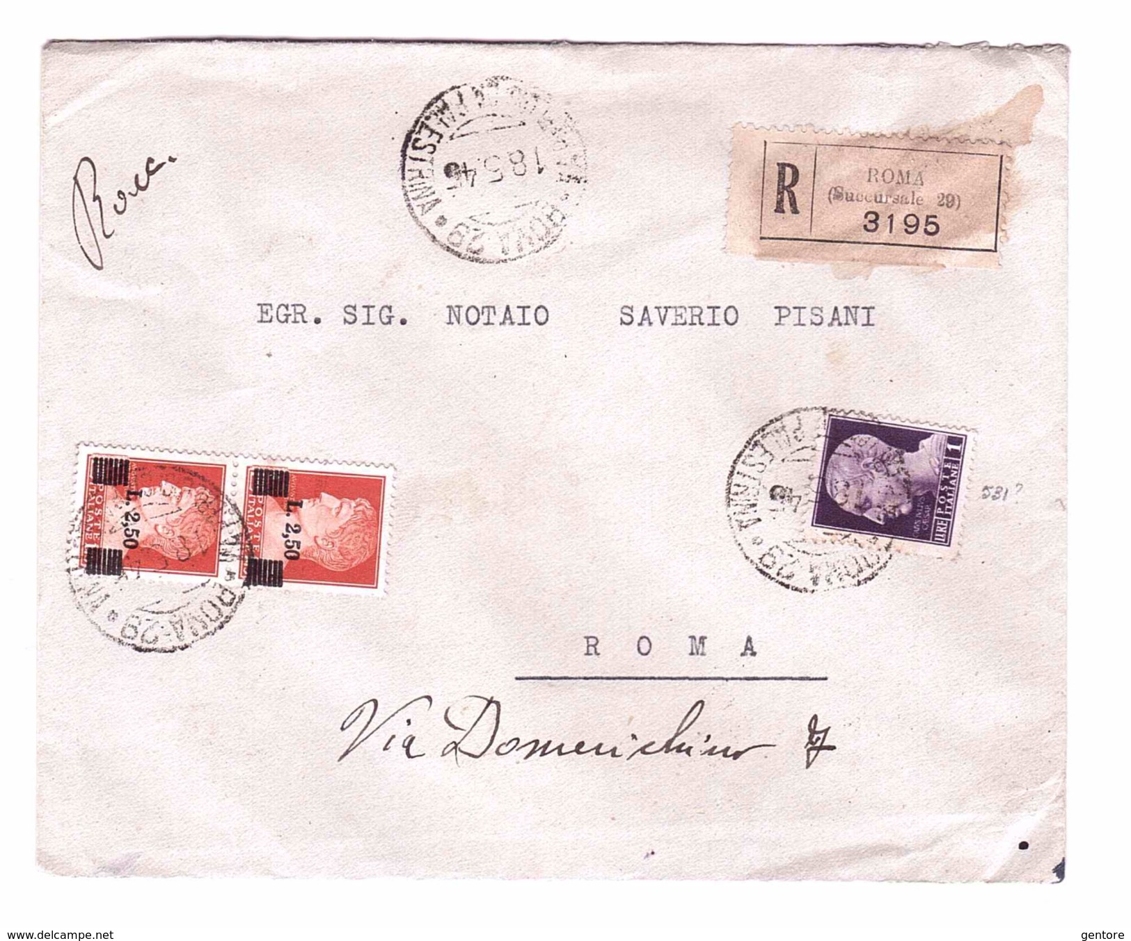 ITALY Lieutenance Raccomandata Da Roma Per Roma 6-03-1945  N° 523+531 Very Fine Used - Altri & Non Classificati