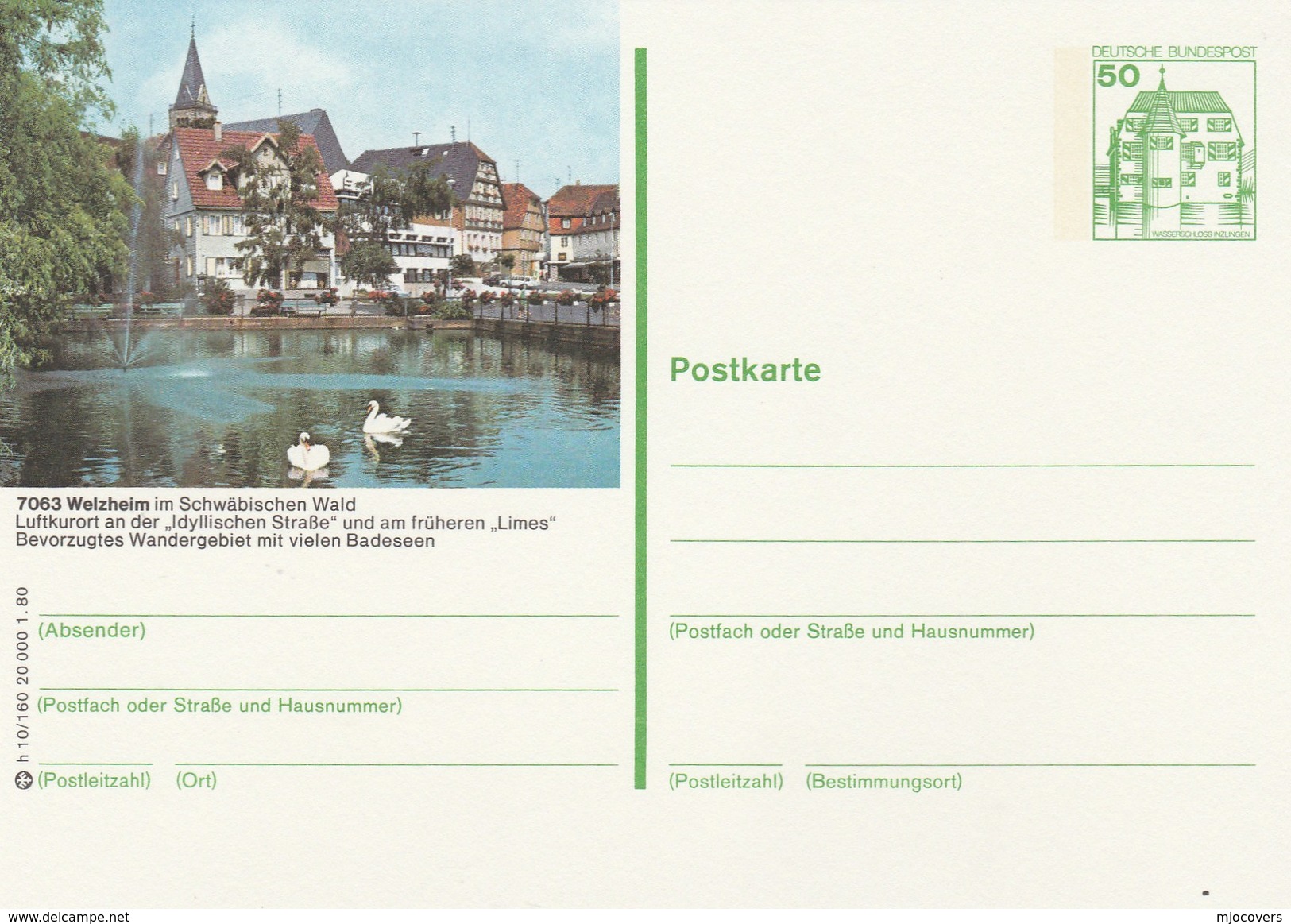 1975 GERMANY Postal STATIONERY CARD  Illus SWANS At WELZHEM  Cover Stamps  Bird Swan Birds - Schwäne