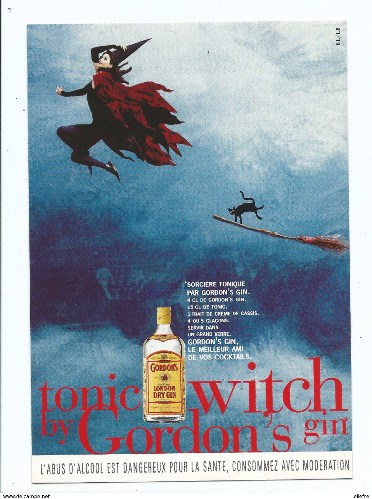 CPM Publicitaire Alcool Gordon's Gin Tonic - Recette Cocktail Sorcière Balai Chat..dos Divisé Vierge Cart'com - Advertising