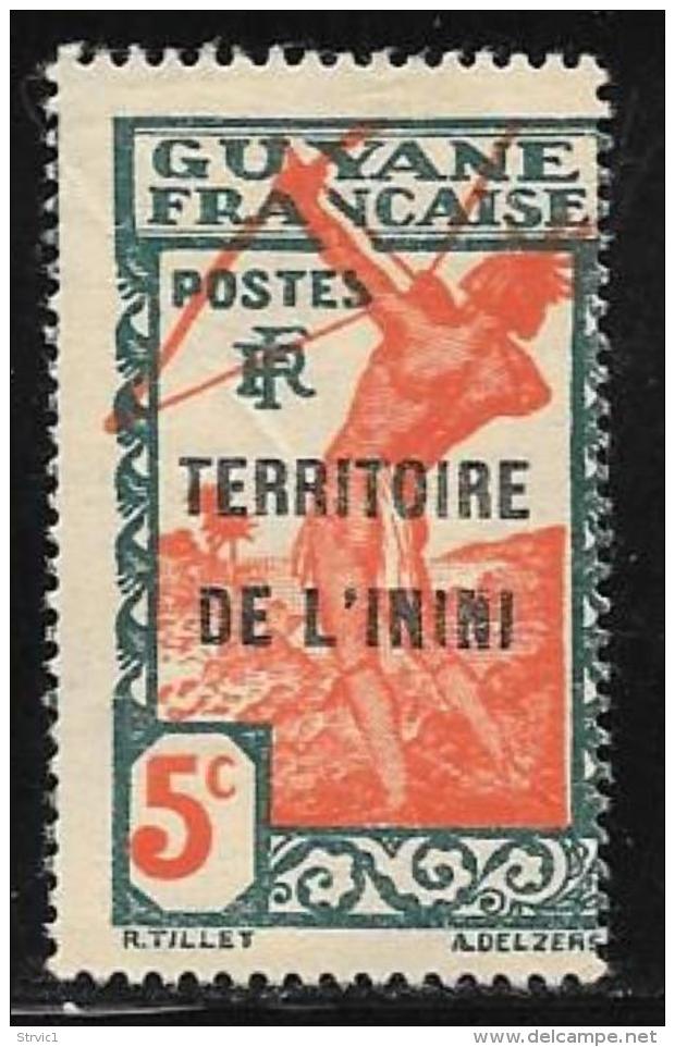 Inini, Scott # 5 Mint Hinged  French Guiana Stamp Overprinted, 1932, Crease - Unused Stamps