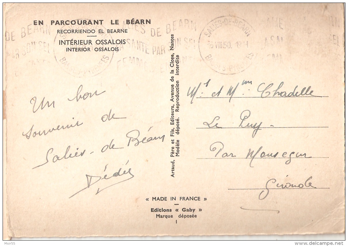 CPSM - FOLKLORE - FRANCE- Illustrateur P. Welcome - En Parcourant Le Béarn : Intérieur Ossalois  - 1950 - Welcome P.