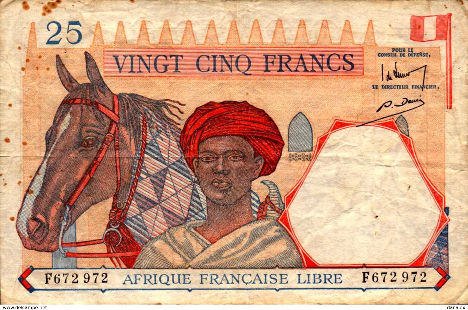 AFRIQUE FRANCAISE LIBRE 25 FRANCS De 1941nd  Pick 7a - Andere & Zonder Classificatie