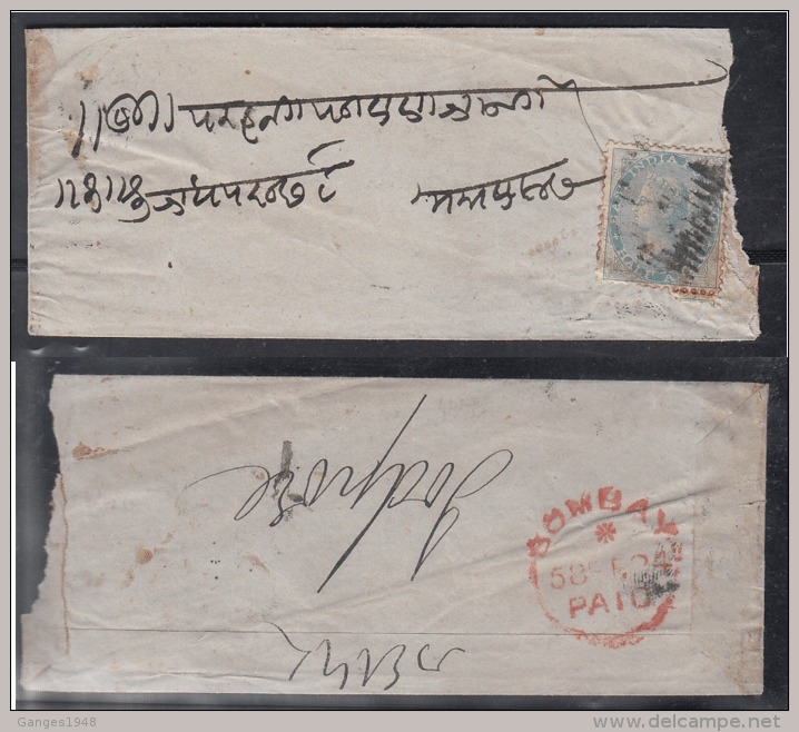 India  1858  QV 1/2A   ON Cover To Jodepore  BOMBAY PAID  On Reverse   #  93587  Inde  Indien - 1852 Sind Province
