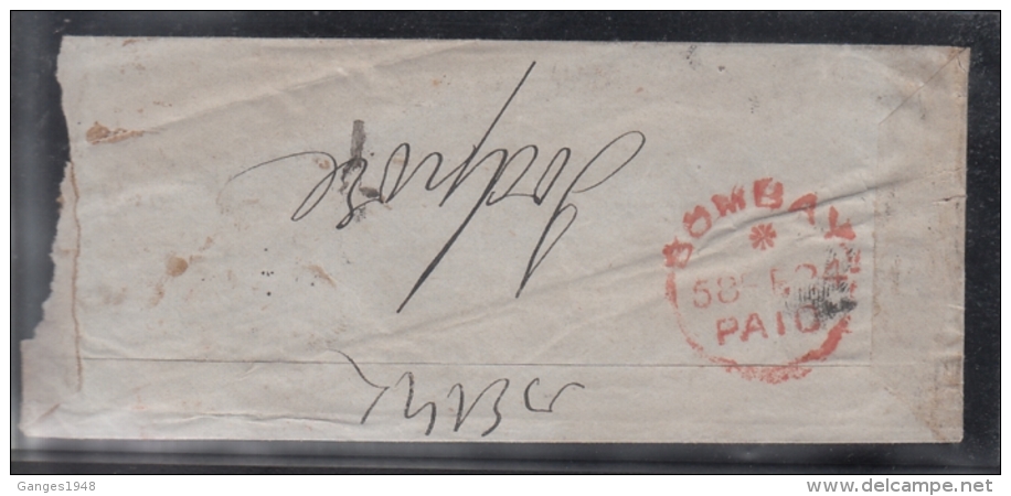 India  1858  QV 1/2A   ON Cover To Jodepore  BOMBAY PAID  On Reverse   #  93587  Inde  Indien - 1852 Provinz Von Sind