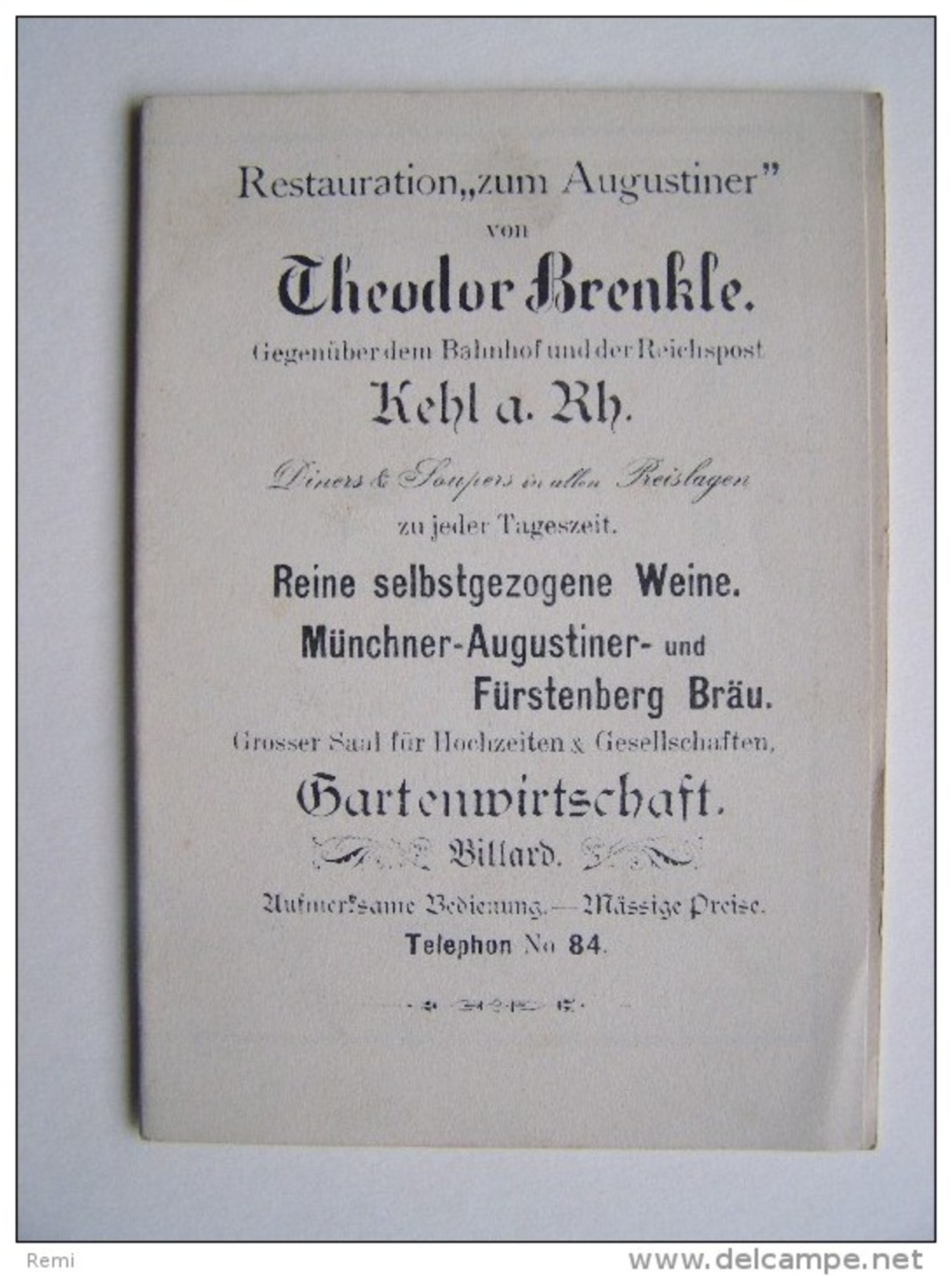 KHEL-am-RHEIN Restaurant Gasthaus Théodore BRENKLE  Zum Augustiner Publicité - Kehl