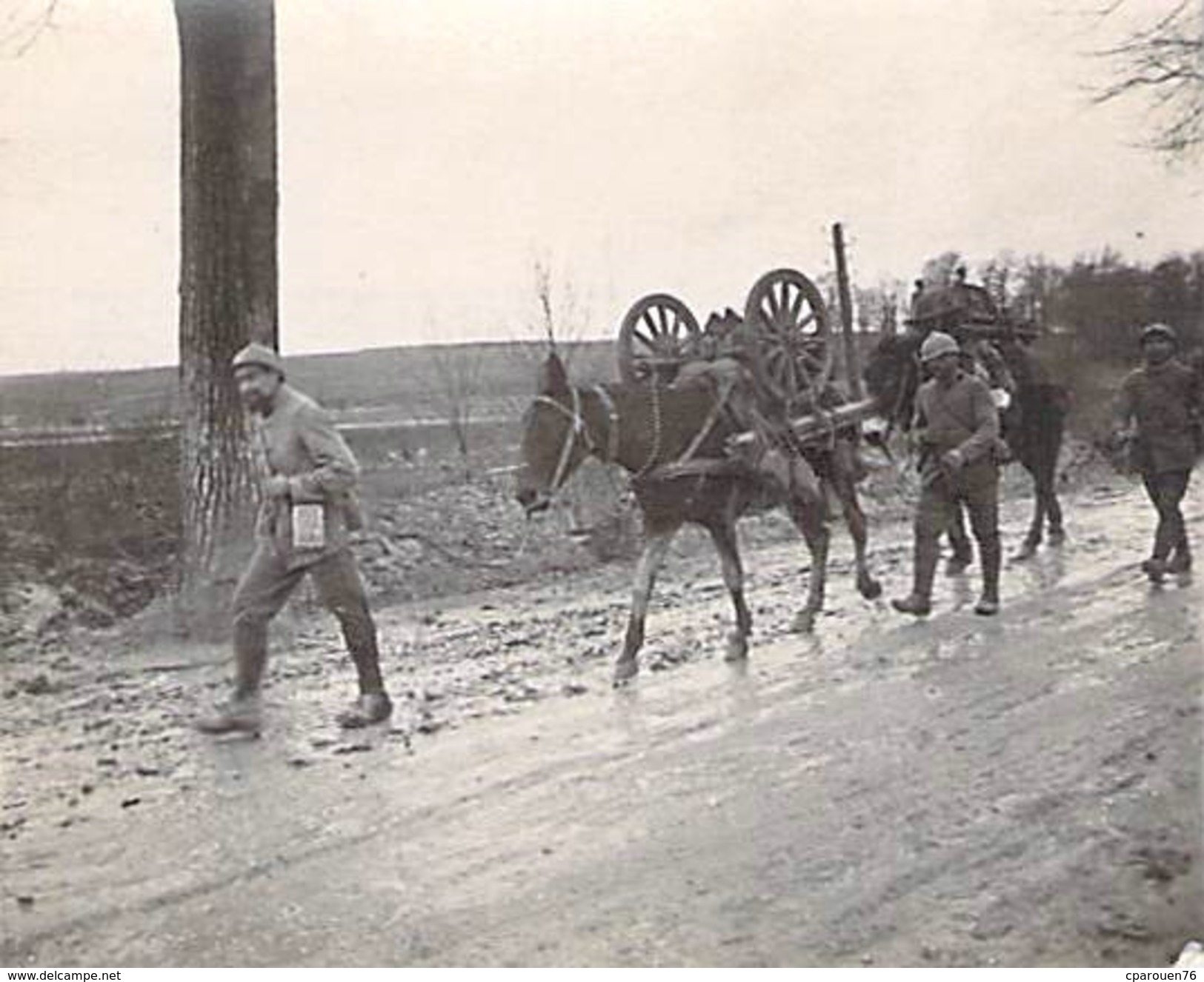 Photo Ancienne Originale Animée Un Convoi De Mules Des Poilus   1914 1918 Ww1 Grande Guerre - Guerra, Militari