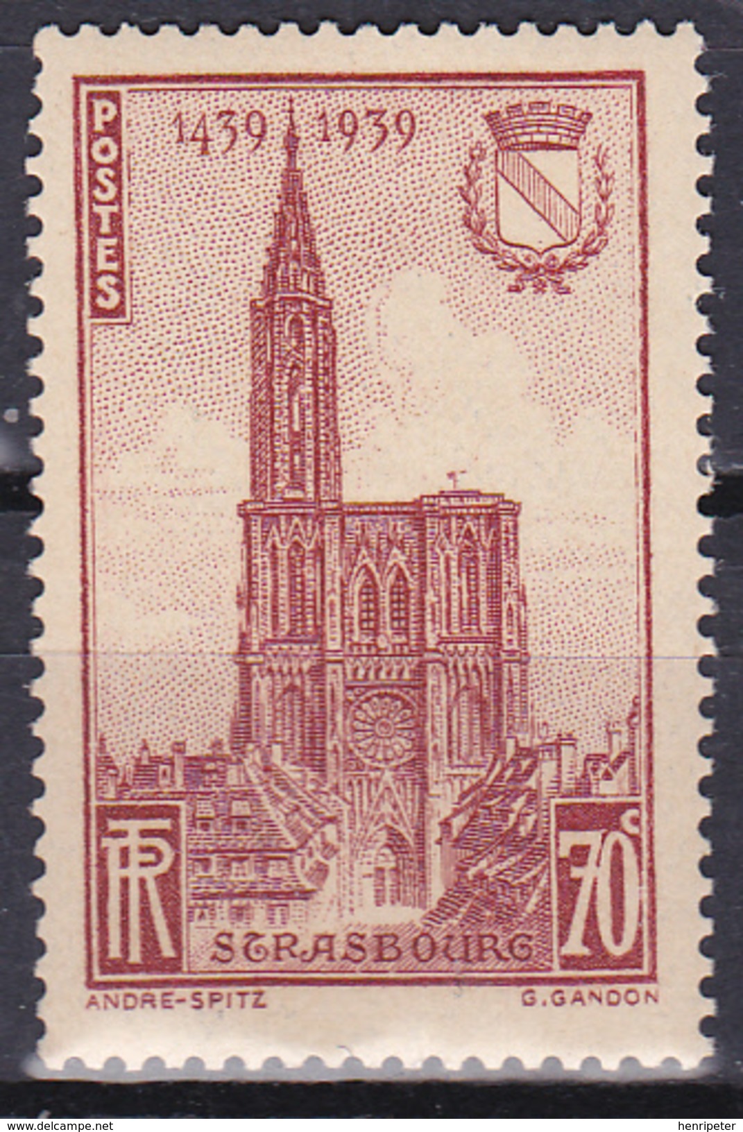 Timbre-poste Neuf** - Achèvement De La Flèche De La Cathédrale De Strasbourg - N° 443 (Yvert) - France 1939 - Neufs