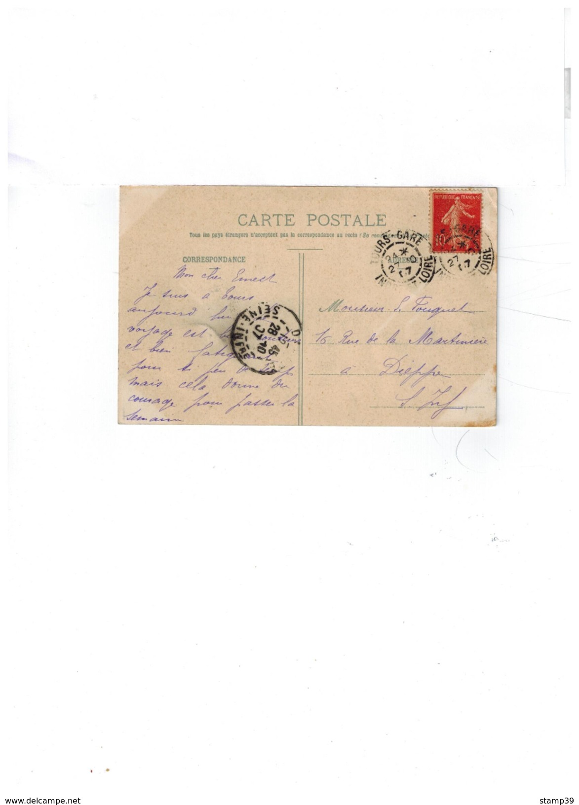 Carte Postale Chateau De Montfleuri (ancienne Résidence De Balzac) - Tours 28/10/1907 - Tours