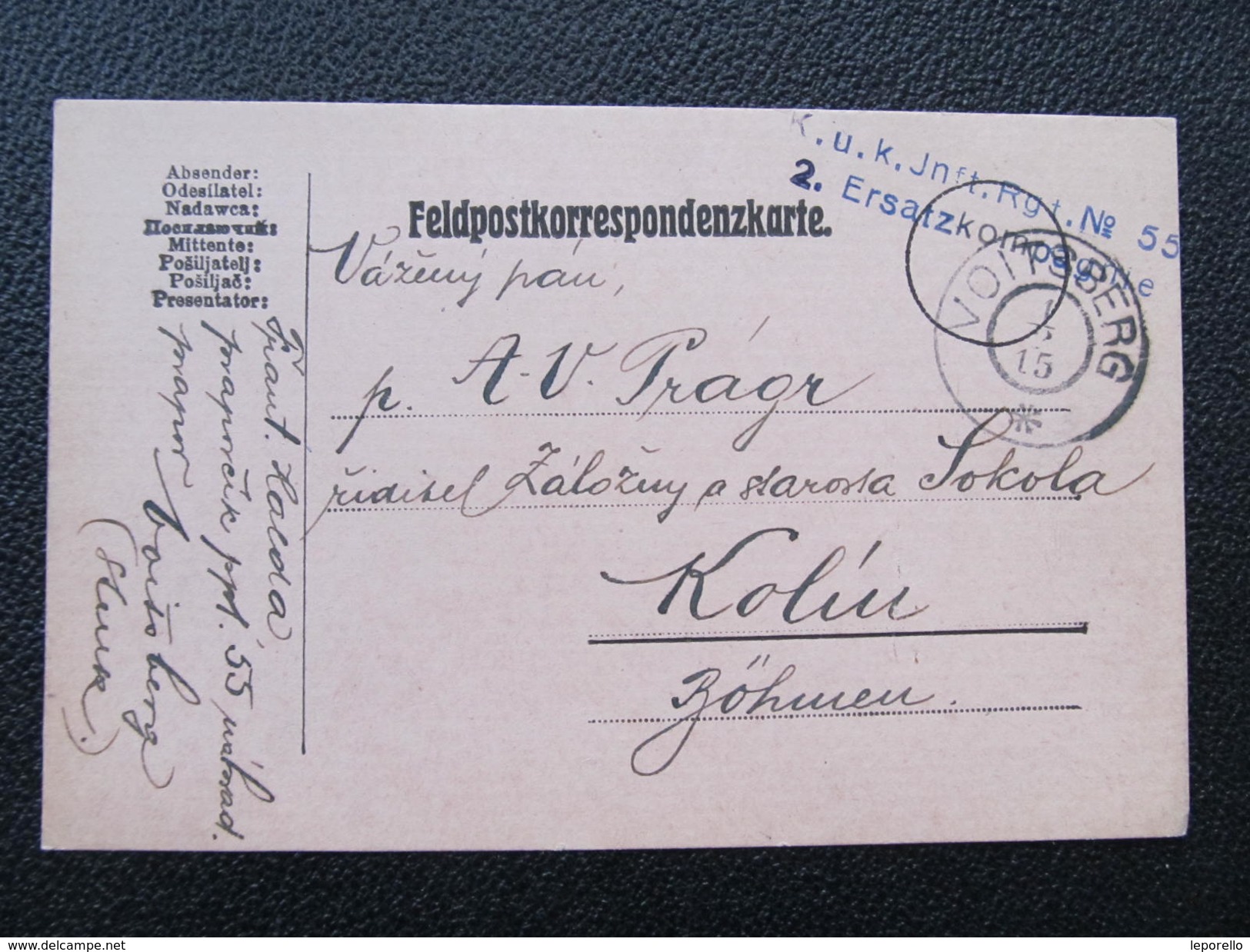 Feldkorrespondenzkarte VOITSBERG - Kolin Feldpost 1915  //  D*22045 - Briefe U. Dokumente