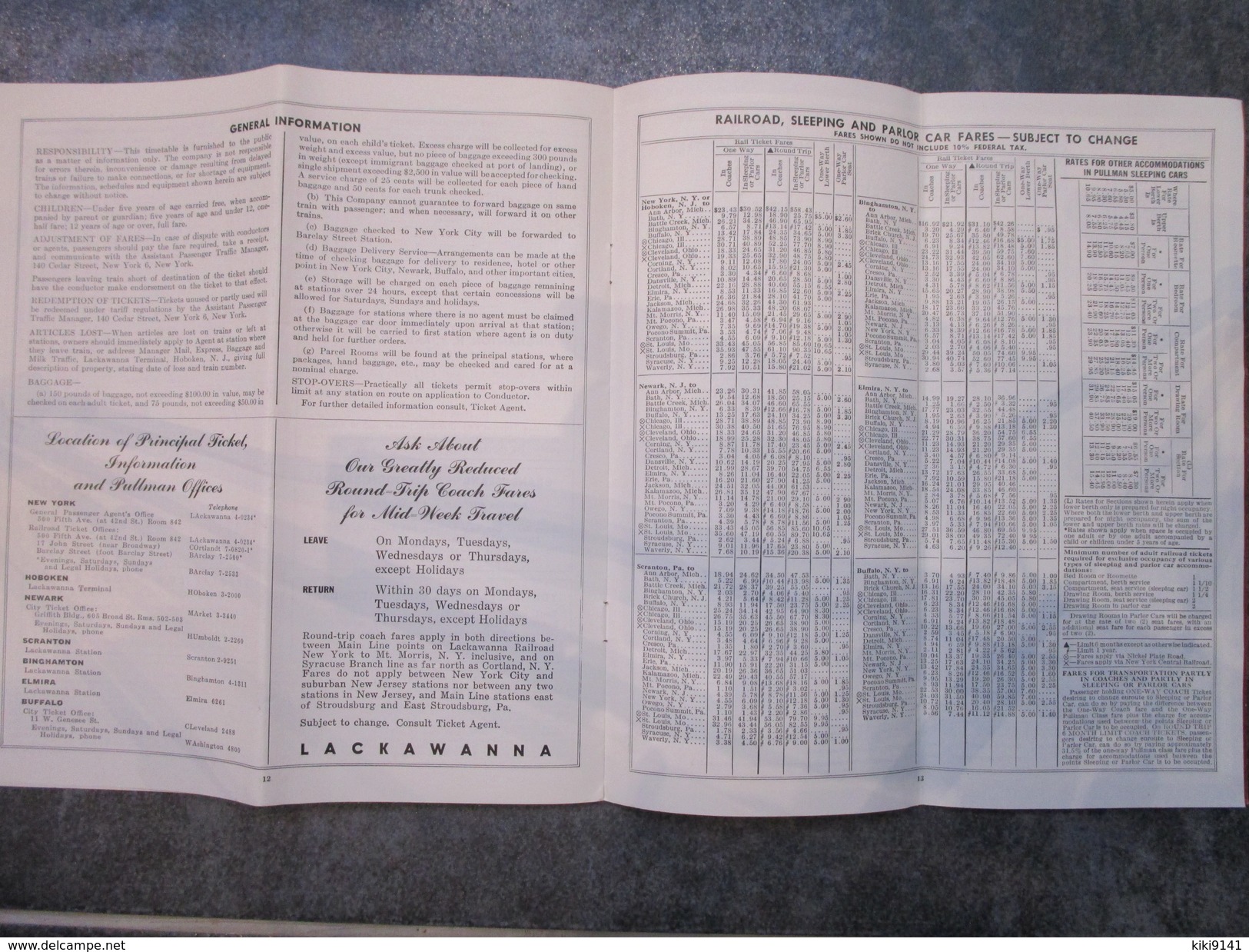 LACKAWANNA RAILROAD  -  TIME TABLES