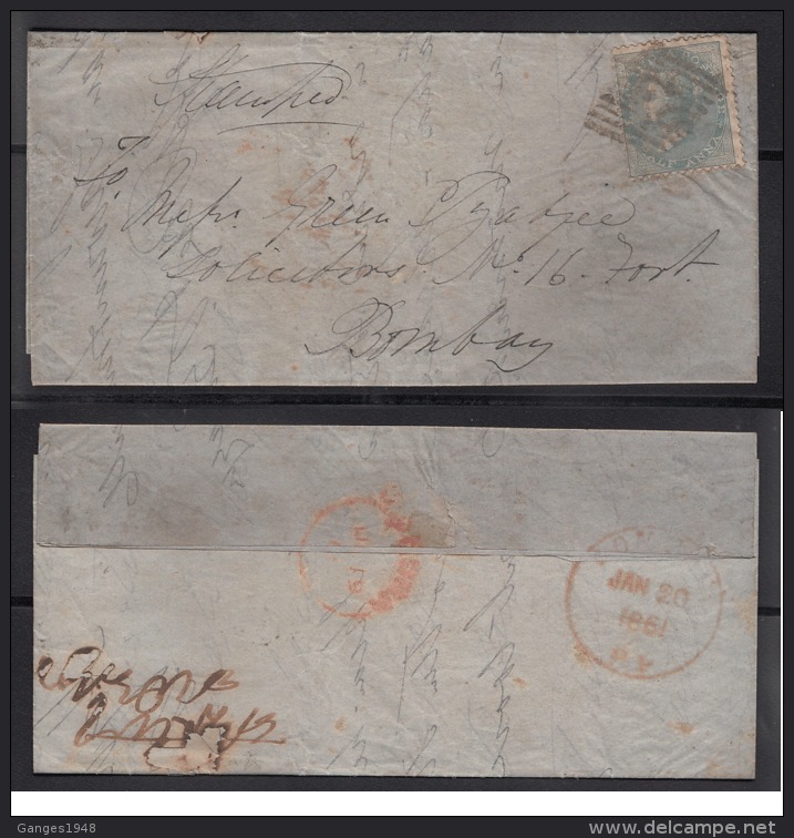 India  1861  QV  1/2A  QV  Provisional  Letter Sheet To Bombay      #  93600  Inde  Indien - 1852 Sind Province