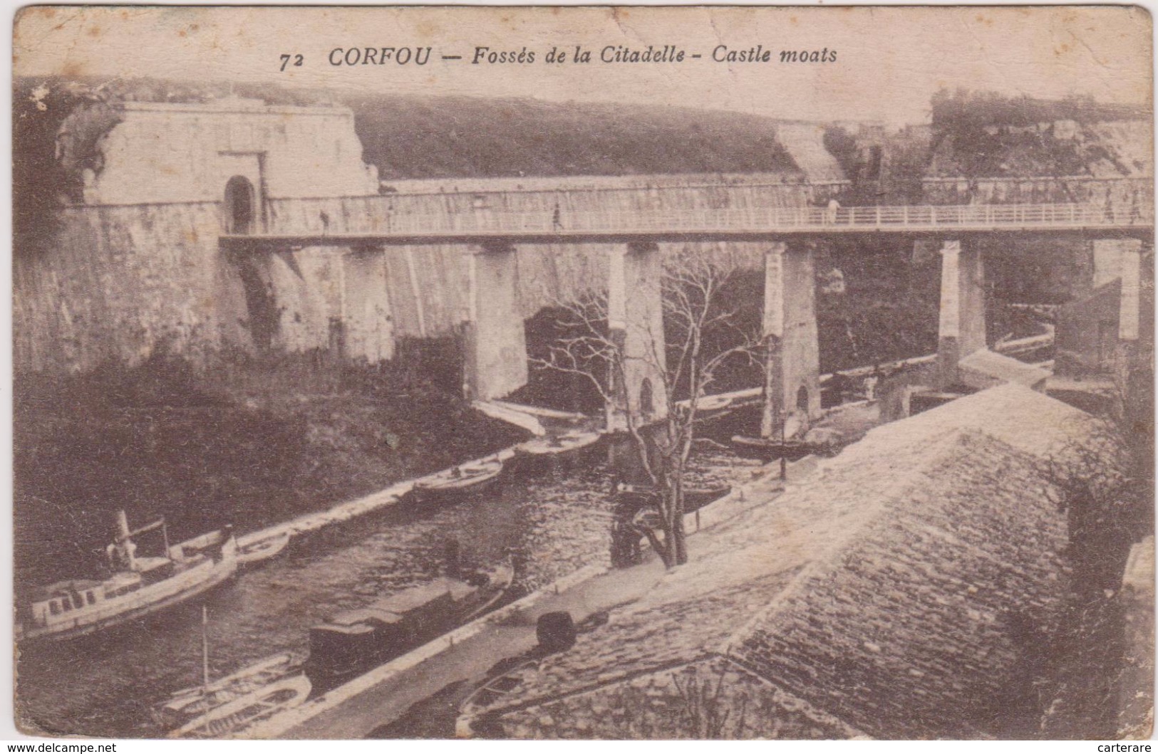 Cpa,ile De Corfou En Grèce,corcyre,1918,pont,bateau,péniche - Greece
