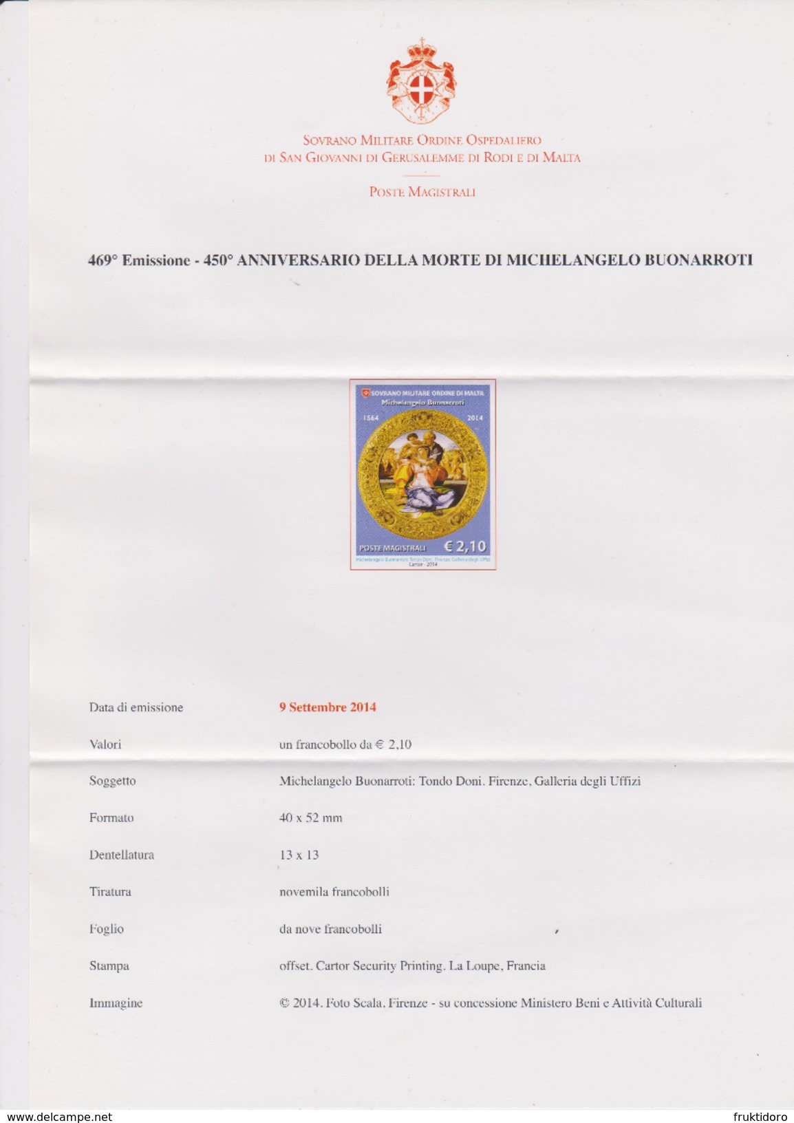 SMOM Sovereign Order Of Malta 2014 Brochure About Paintings - Tondo Doni - Holy Family - Malte (Ordre De)