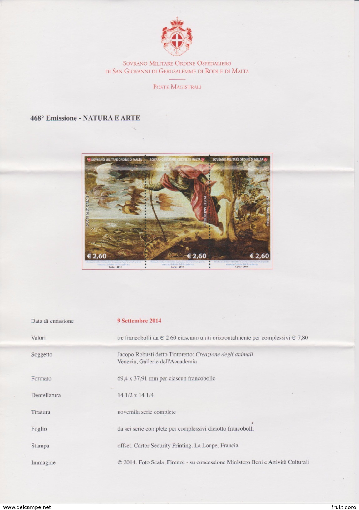 SMOM Sovereign Order Of Malta 2014 Brochure About Paintings - Creation Of The Animals - Tintoretto - Malta (Orde Van)